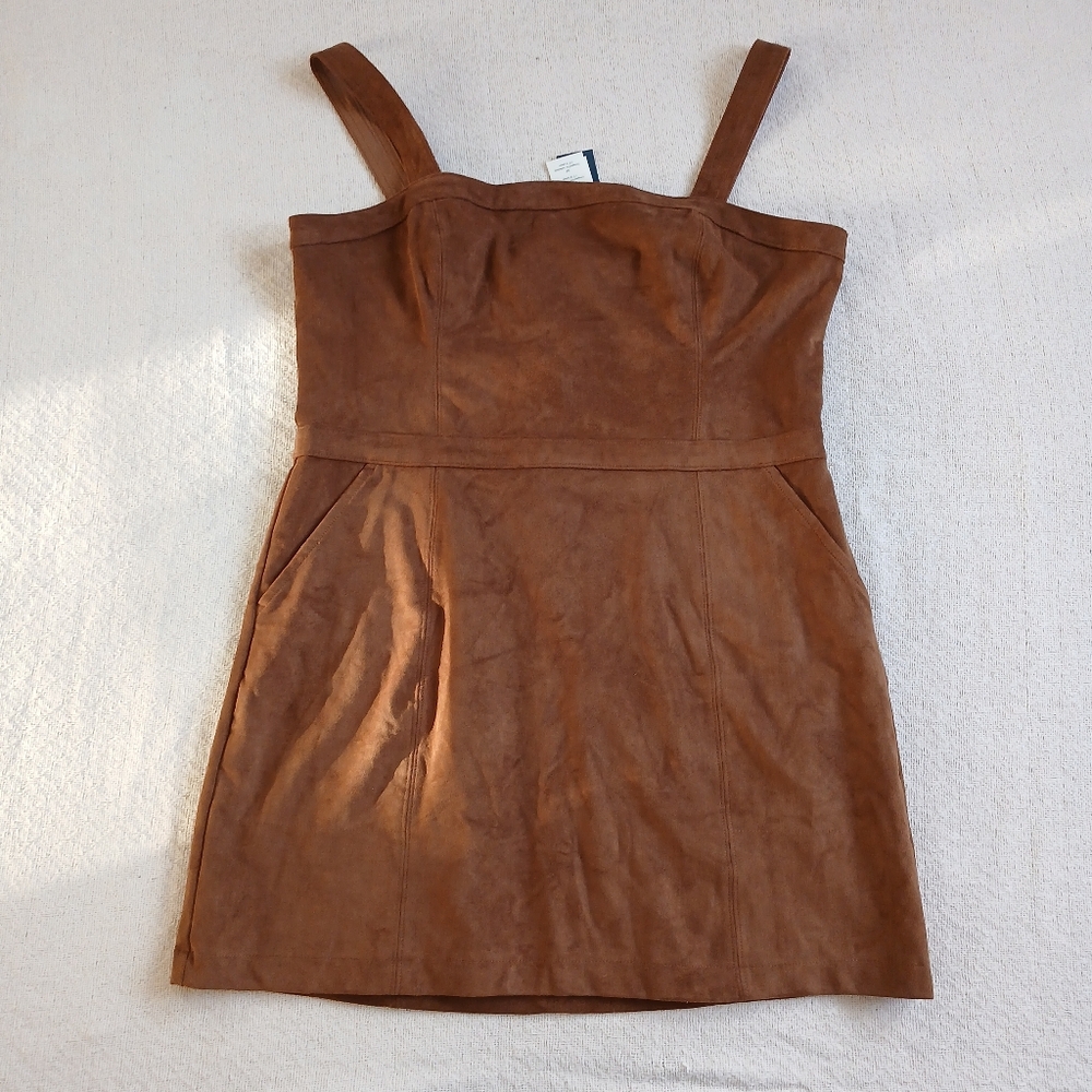 a&f ♡ faux suede pinafore dress overall pockets fall abercrombie & fitch western - Picture 2 of 11